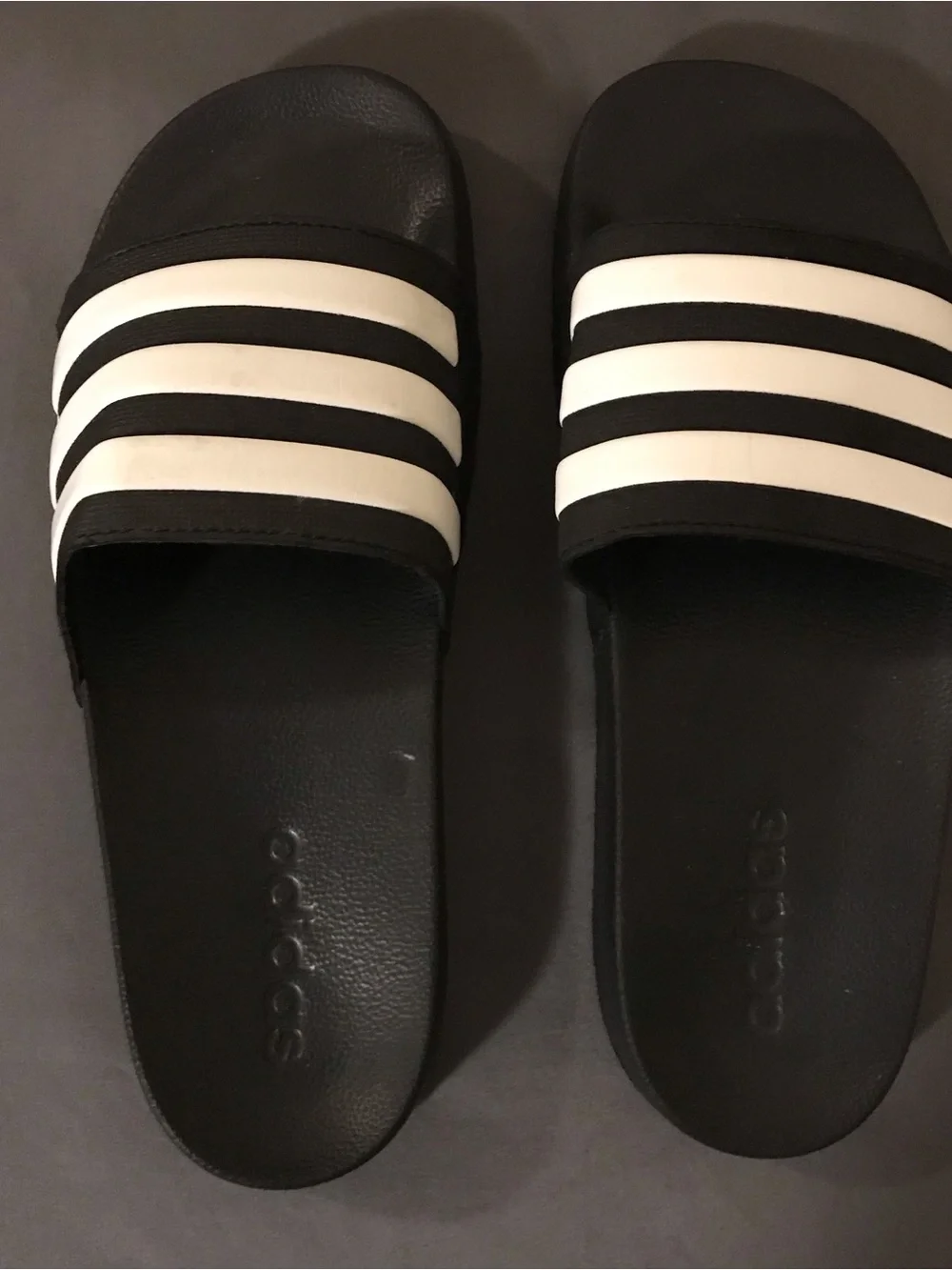 adidas Black Slides with White Stripes